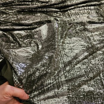 Gümüş Varak Batik Desen Haki Süprem Kumaş | B-11