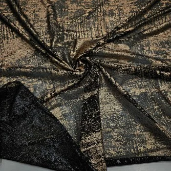 Bronz Varak Simli Batik Desen Siyah Tül Kumaş |  R2-5