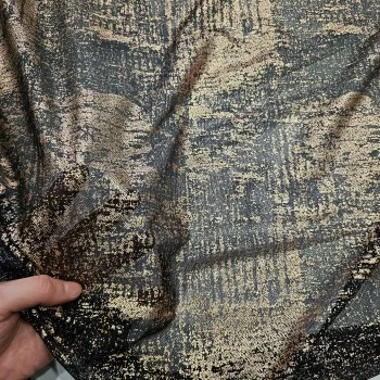 Bronz Varak Simli Batik Desen Siyah Tül Kumaş |  R2-5