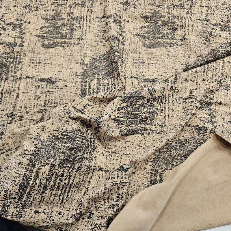 Mat Siyah Batik Desen Kaplama Bej Süprem Kumaş | R2-7