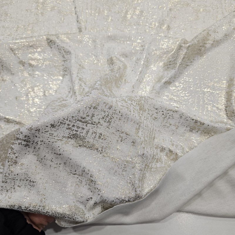Açık Altın Batik Desen Beyaz Ribana Kumaş | C3-2