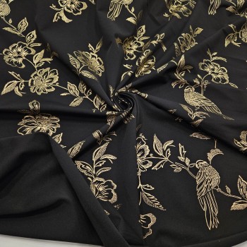 Altın Varak Motif Çiçek Desen Süprem Kumaş | C3-11