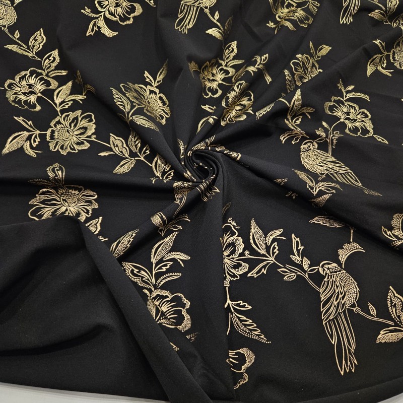 Altın Varak Motif Çiçek Desen Süprem Kumaş | C3-11