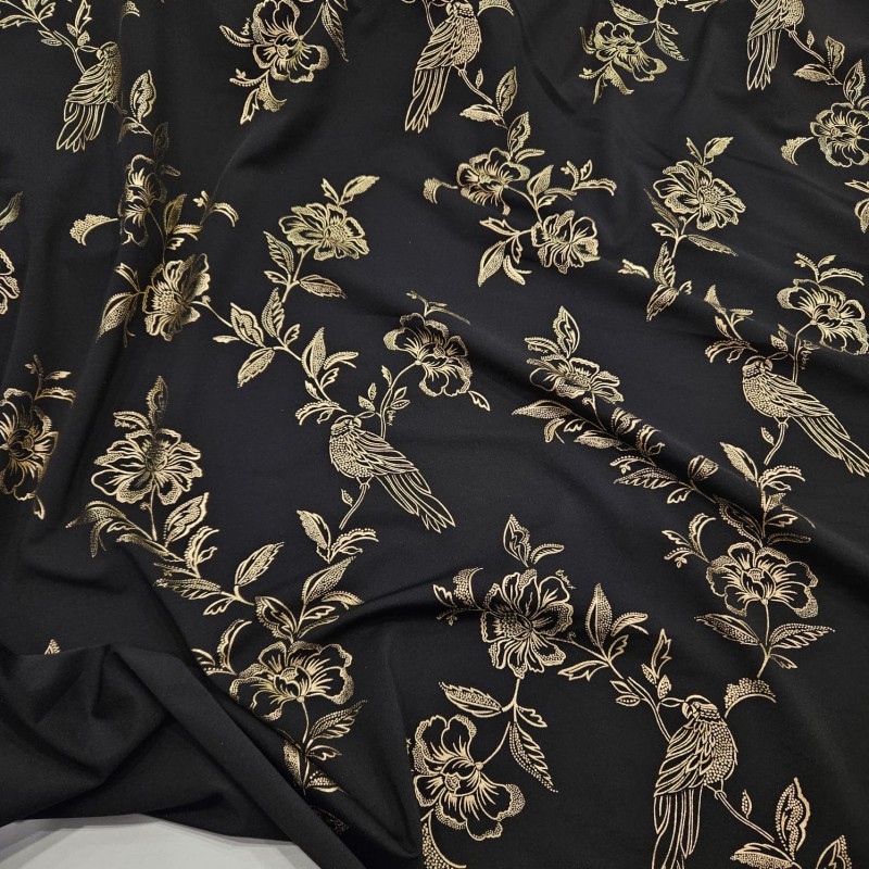 Altın Varak Motif Çiçek Desen Süprem Kumaş | C3-11