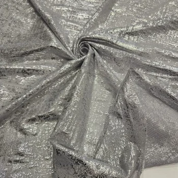 Gümüş Varak Batik Desen Gri Tül Kumaş |  R4-02