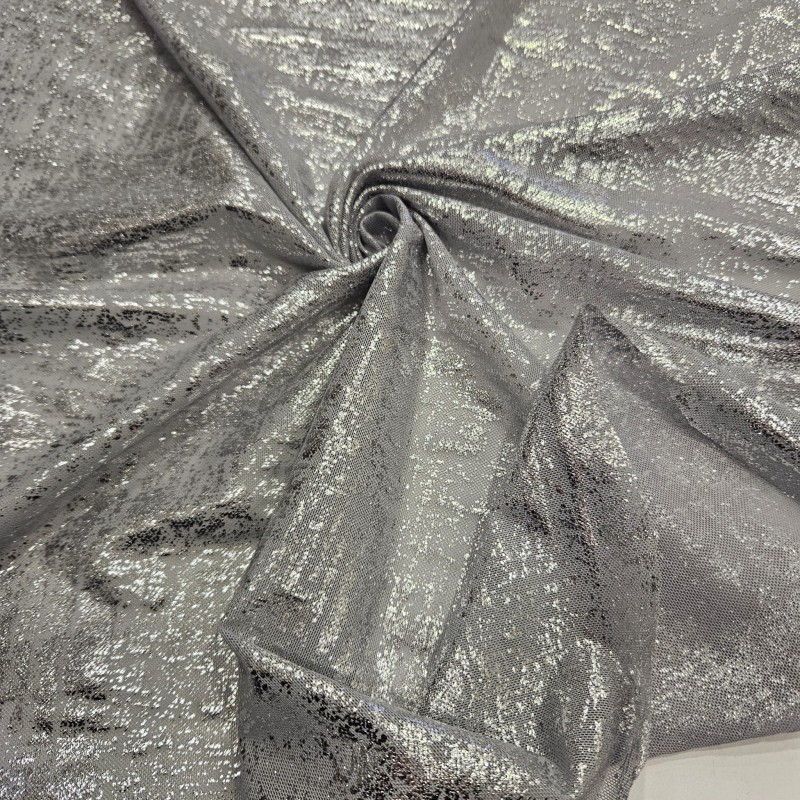 Gümüş Varak Batik Desen Gri Tül Kumaş |  R4-02
