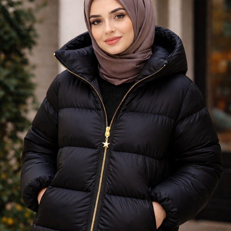 Ferace Mont Hırka Fermuarı | Separe Tip 5 Naylon Dişli Yıldız Elcikli Fermuar Uzunluk: 120 cm Siyah