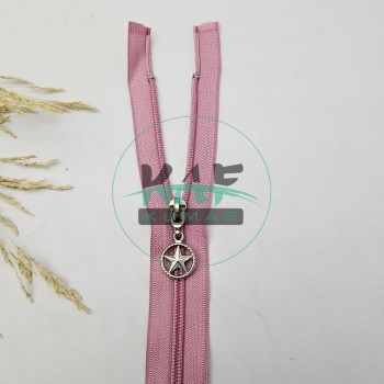 Gül Kurusu Renk Yıldız Elcikli Açık Uçlu Fermuar | Naylon Dişli Fermuar Uzunluk 75 cm