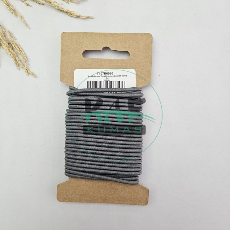3 mm Yuvarlak Yumuşak Lastik İp 5 mt | Bel Paça Don Lastiği | Aksesuar Lastiği Gri_538