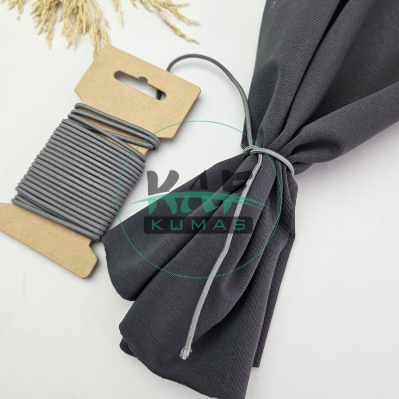 3 mm Yuvarlak Yumuşak Lastik İp 5 mt | Bel Paça Don Lastiği | Aksesuar Lastiği Gri_538