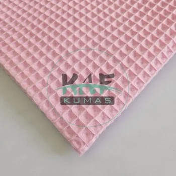 Büyük Kareli Waffle Pike Kumaş | 100% Pamuk | W-23 Açık Pembe