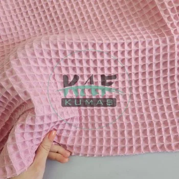 Büyük Kareli Waffle Pike Kumaş | 100% Pamuk | W-23 Açık Pembe