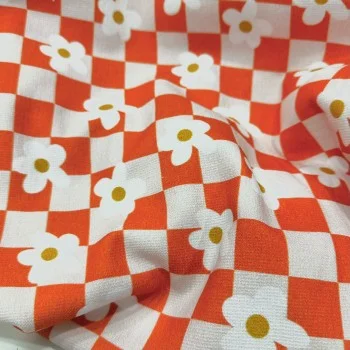 Pamuklu  Baskılı Havlu Kumaş | Pötikare Papatya (400 gr)