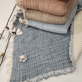 Çift Taraflı 7 Katlı Müslin Bebek Battaniye 110x110 cm | Renk: Açık Denim - Ekru