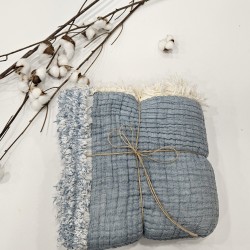Çift Taraflı 7 Katlı Müslin Bebek Battaniye 110x110 cm | Renk: Açık Denim - Ekru