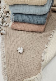 Çift Taraflı 7 Katlı Müslin Bebek Battaniye 110x110 cm | Renk: Sıcak Bej - Ekru