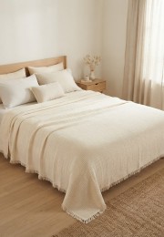 7 Katlı Ekru Çift Taraflı Dolgulu Çift Kişilik Müslin Battaniye | 230 x 240 cm