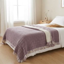 7 Katlı Mor Çift Taraflı Dolgulu Çift Kişilik Müslin Battaniye | 230 x 240 cm