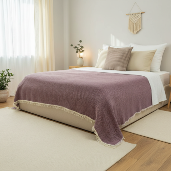 4 Katlı Mor Çift Taraflı Çift Kişilik Müslin Battaniye | 230 x 240 cm