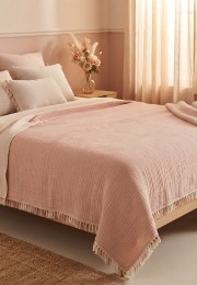 7 Katlı Somon Pembe Çift Taraflı Dolgulu Çift Kişilik Müslin Battaniye | 230 x 240 cm