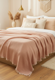4 Katlı Somon Pembe Çift Taraflı Çift Kişilik Müslin Battaniye | 230 x 240 cm