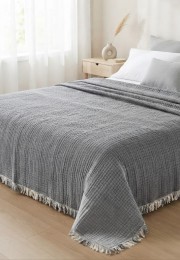 7 Katlı Antrasit Çift Taraflı Dolgulu Çift Kişilik Müslin Battaniye | 230 x 240 cm