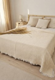 7 Katlı Krem Çift Taraflı Dolgulu Çift Kişilik Müslin Battaniye | 230 x 240 cm