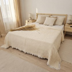7 Katlı Krem Çift Taraflı Dolgulu Çift Kişilik Müslin Battaniye | 230 x 240 cm