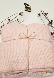 7 Katlı Soft Pembe Çift Taraflı Dolgulu Çift Kişilik Müslin Battaniye | 230 x 240 cm