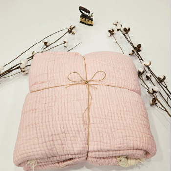 7 Katlı Soft Pembe Çift Taraflı Dolgulu Çift Kişilik Müslin Battaniye | 230 x 240 cm