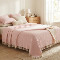 7 Katlı Soft Pembe Çift Taraflı Dolgulu Çift Kişilik Müslin Battaniye | 230 x 240 cm