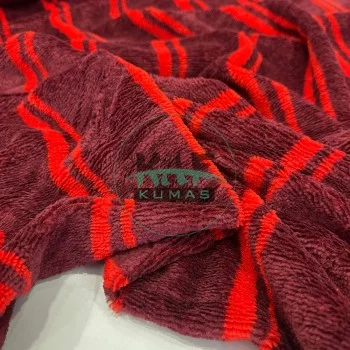 Bambulu Havlu Kumaş Çizgili | Bordo - Açık Kırmızı