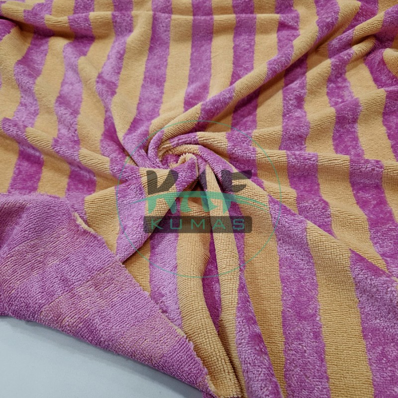 Bambulu Havlu Kumaş Çizgili | Pembe - Sarı