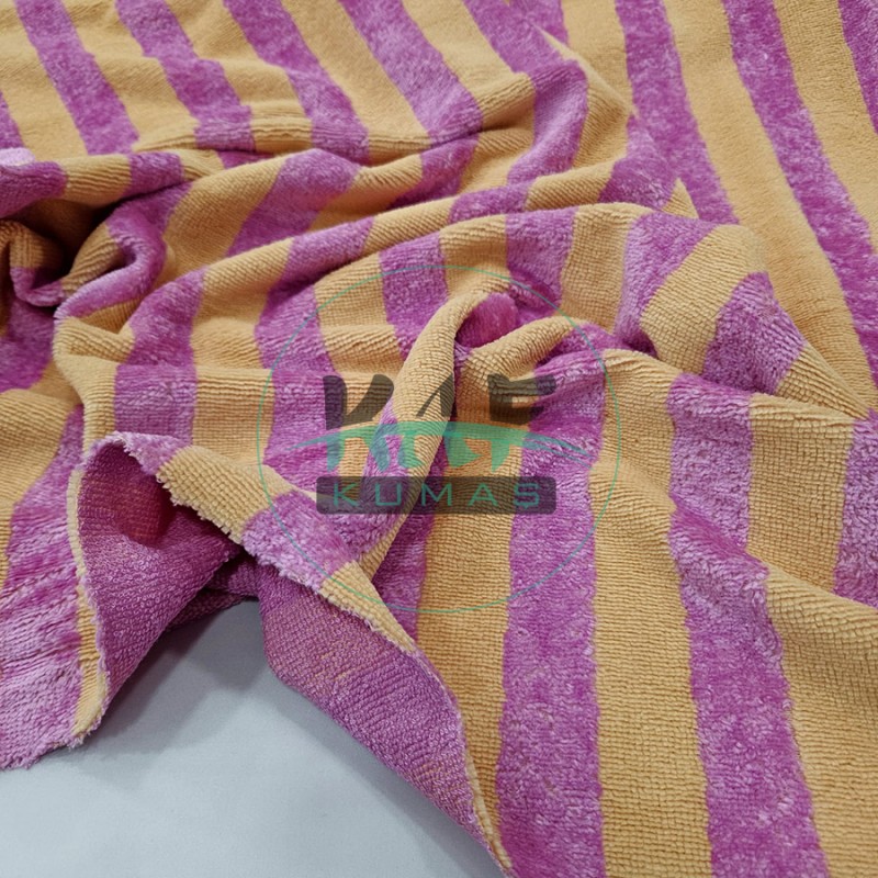Bambulu Havlu Kumaş Çizgili | Pembe - Sarı