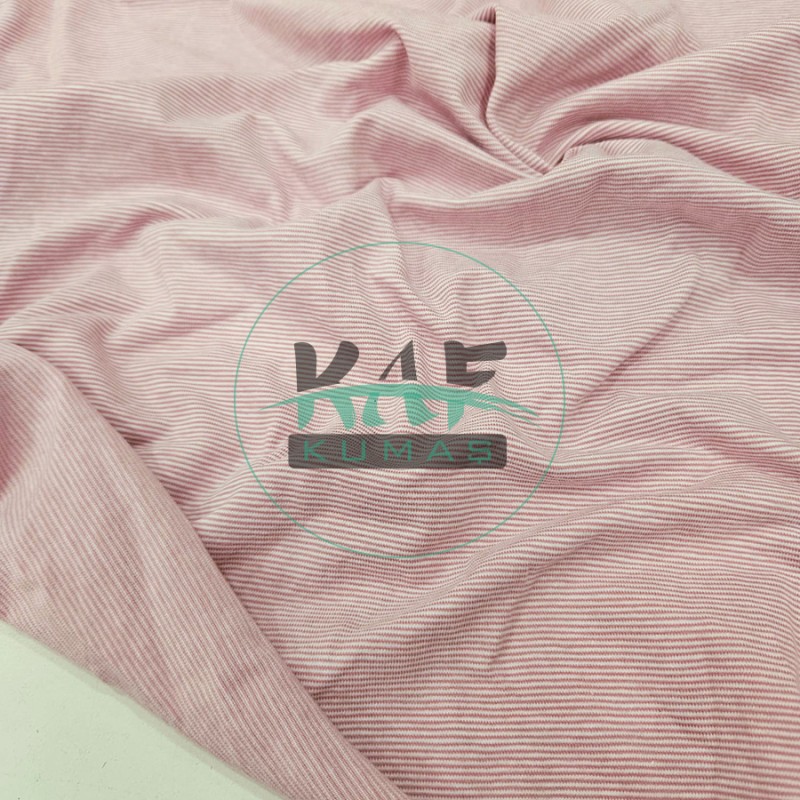 Baskılı Pamuk Penye Süprem Kumaş | Pembe Çizgili
