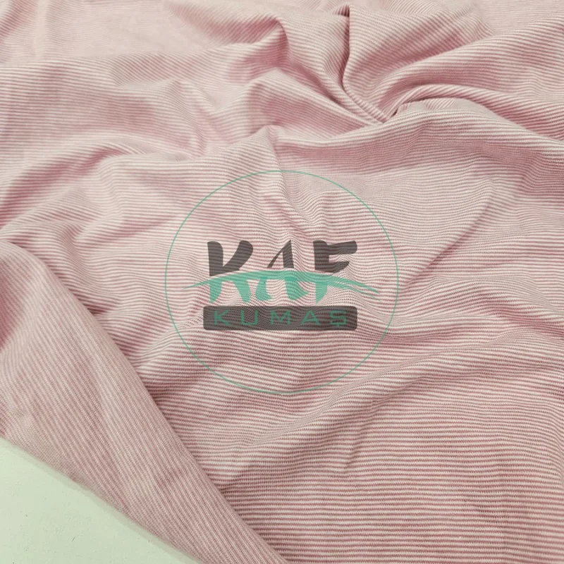 Baskılı Pamuk Penye Süprem Kumaş | Pembe Çizgili