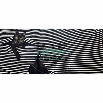 Siyah Beyaz Çizgili Kedi Desen Pano Kumaş 70x180 cm