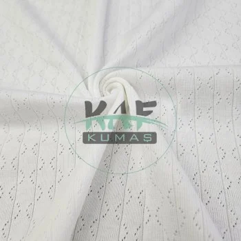 Ekru Delikli Pointelle Ribana Kumaş | 100% Pamuk | Model-8