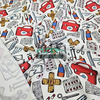 Dijital Baskılı Penye Süprem Kumaş | İlk Yardım Temalı