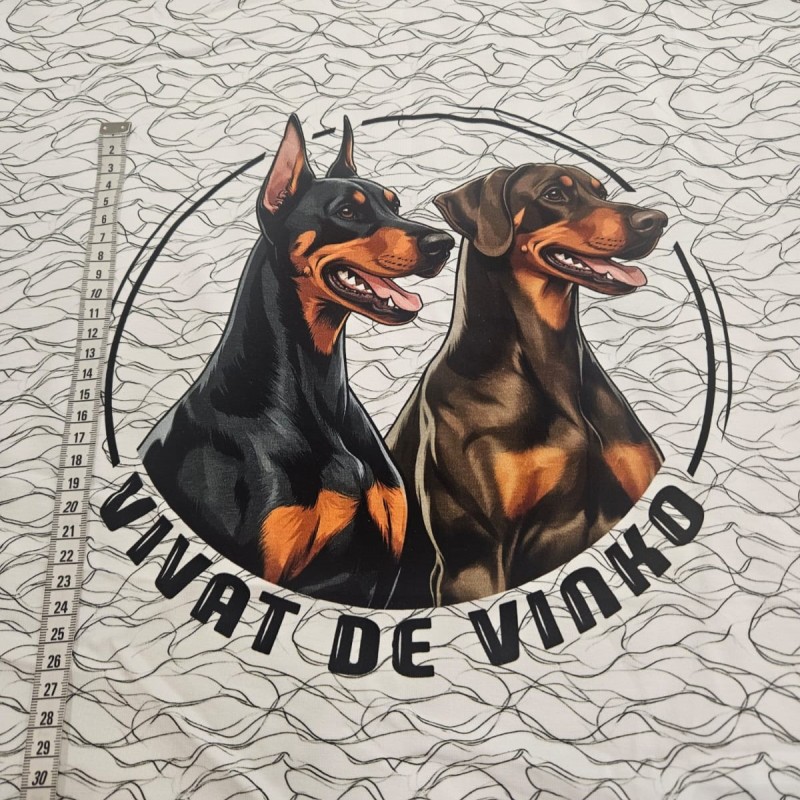 Beyaz Zemin Köpekler Desen Pano Kumaş