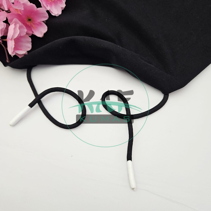 Özel Beyaz Sakız Uçlamalı 138 cm Siyah Kordon Bağcık | Sweatshirt-Eşofman İpi 1 Adet