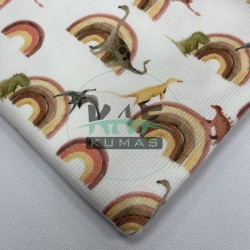 Dinozor Desenli Pijamalık Pamuklu Kaşkorse Kumaş