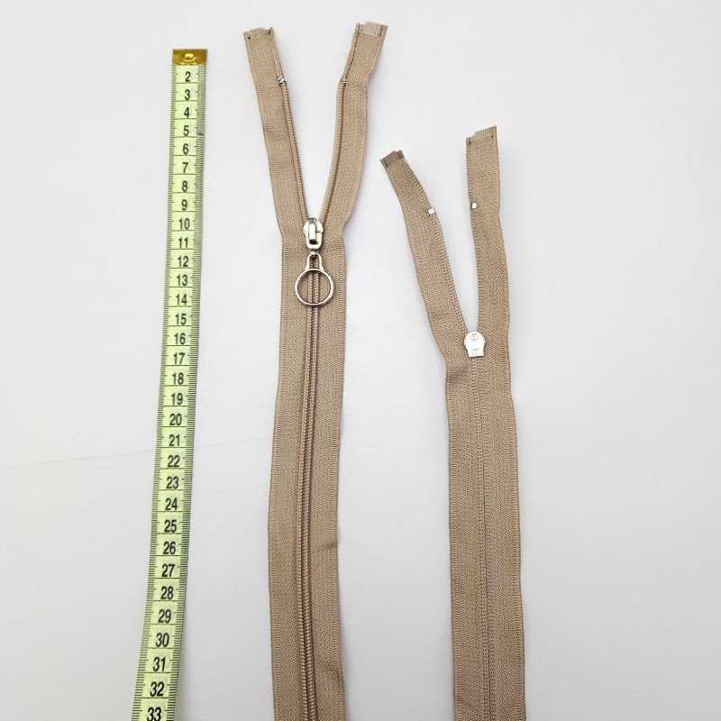 Yuvarlak Halka Fermuar | Mont-Çanta Fermuarı Uzunluk: 47 cm Koyu Bej