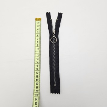 Siyah Metalik Dişli Yuvarlak Halka Fermuar | Mont-Çanta Fermuarı Uzunluk: 20 cm Siyah