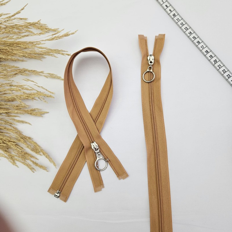 Yuvarlak Halka Fermuar | Mont-Çanta Fermuarı Uzunluk: 47 cm Karamel