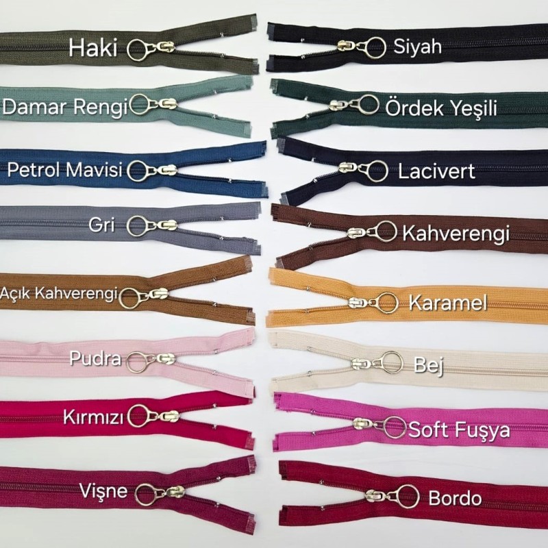 Yuvarlak Halka Fermuar | Mont-Çanta Fermuarı Uzunluk: 47 cm Vişne