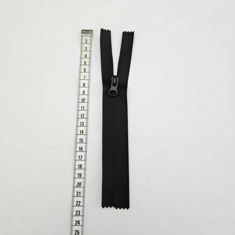 Su Geçirmez PU Kaplama Fermuar | O Fermuar | Uzunluk: 24 cm Siyah