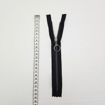Yuvarlak Halka Fermuar | Mont-Çanta Fermuarı Uzunluk: 20 cm | Siyah
