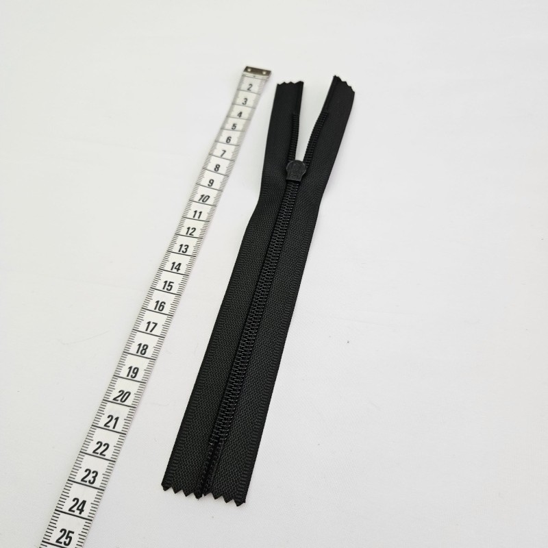 Su Geçirmez PU Kaplama Fermuar | O Fermuar | Uzunluk: 24 cm Siyah