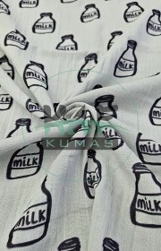 Gri Zemin Krinkıl Müslin | 2 Katlı Bürümcük Kumaş | Milk